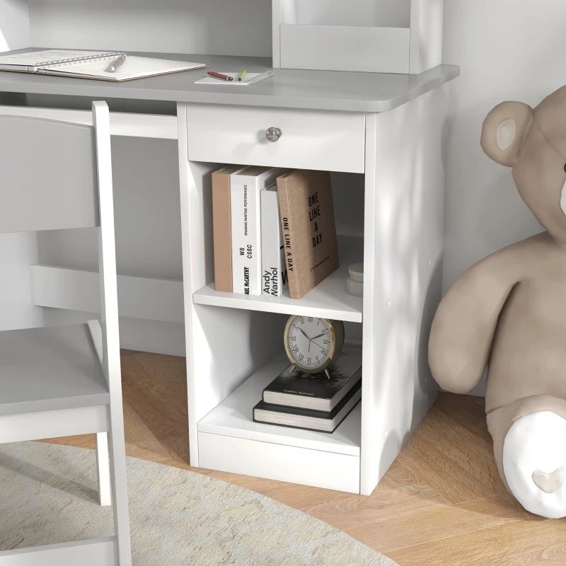 Qaba Kids Desk and Chair Set with Storage, Study Desk with Chair for Children 5-8 Years Old, Gray