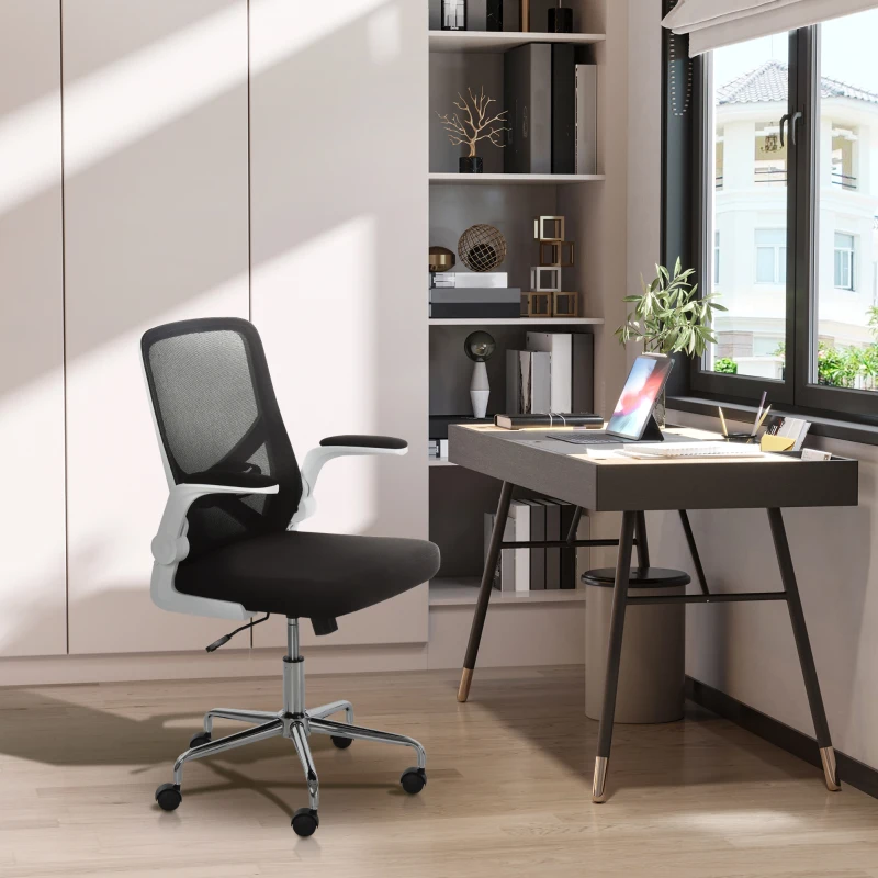 Vinsetto Ergonomic Mesh Office Chair Rocking Swivel Computer Task Desk Chair with Folding Backrest, Lumbar Support, Flip-up Arms and Adjustable Height, Black