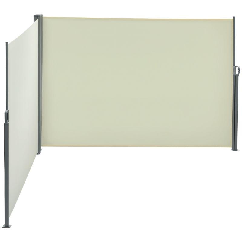 Outsunny 236" x 63" Outdoor Privacy Wall, Double Retractable Side Awning, Patio Screen for Garden, Balcony, Backyard, Cream White