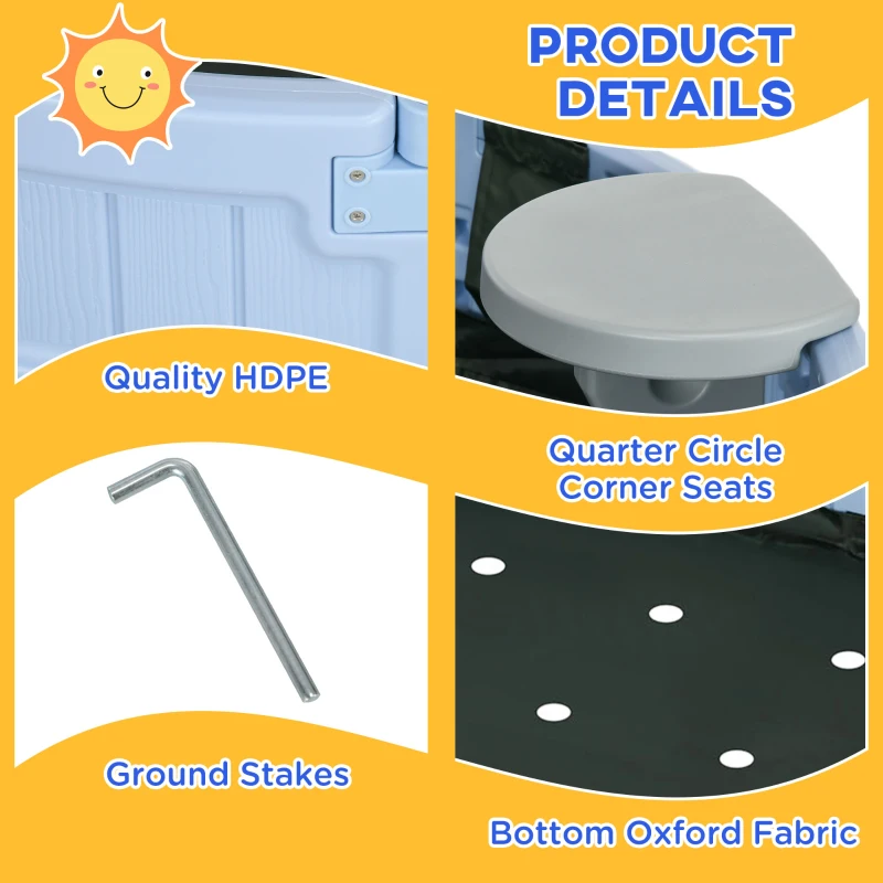 Outsunny Kids Sandbox with Cover, Seat, Sandbox Outdoor for Backyard, Light Blue
