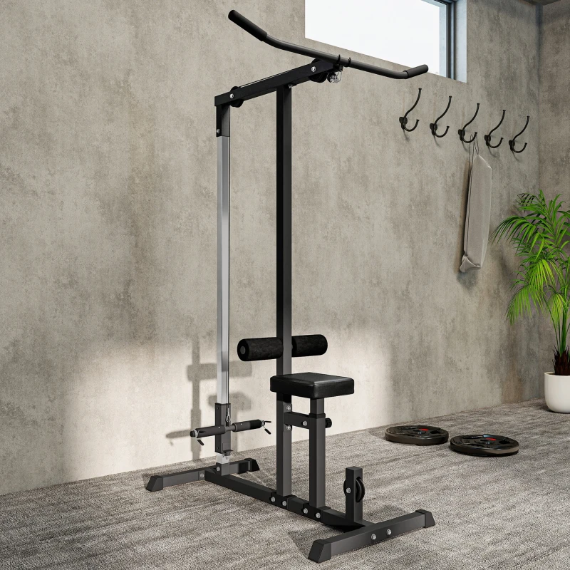 Soozier Multi-Function Power Tower, Lat Pull Down Machine Arm & Back Workout Equipment with Adjustable Pull Rod, Cable Machine Home Fitness Equipment for Women and Men