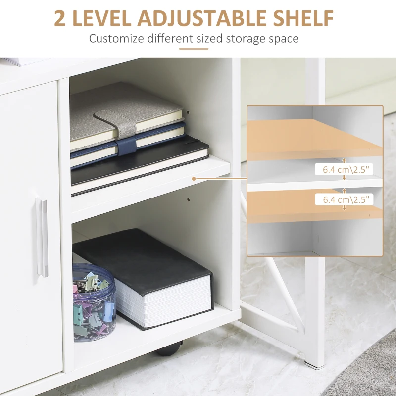 HOMCOM Printer Stand Multipurpose Moveable Filing Cabinet with Ample Inner Storage Space & 4 Easy-Rolling Wheels, White
