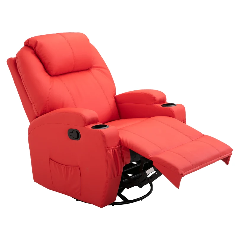 HomCom Faux Leather Heated Massage Recliner Chair with Remote - Bright Red