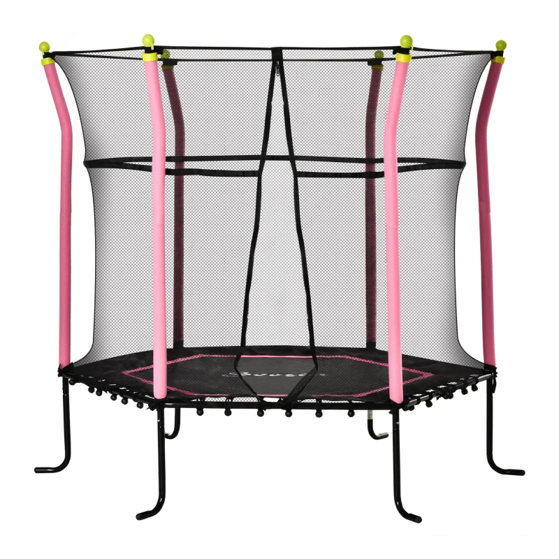 Soozier 63" Kids Trampoline Mini Indoor Bouncer Jumper with Enclosure Net Elastic Thick Padded Pole Gift for 3-6 Years, Pink