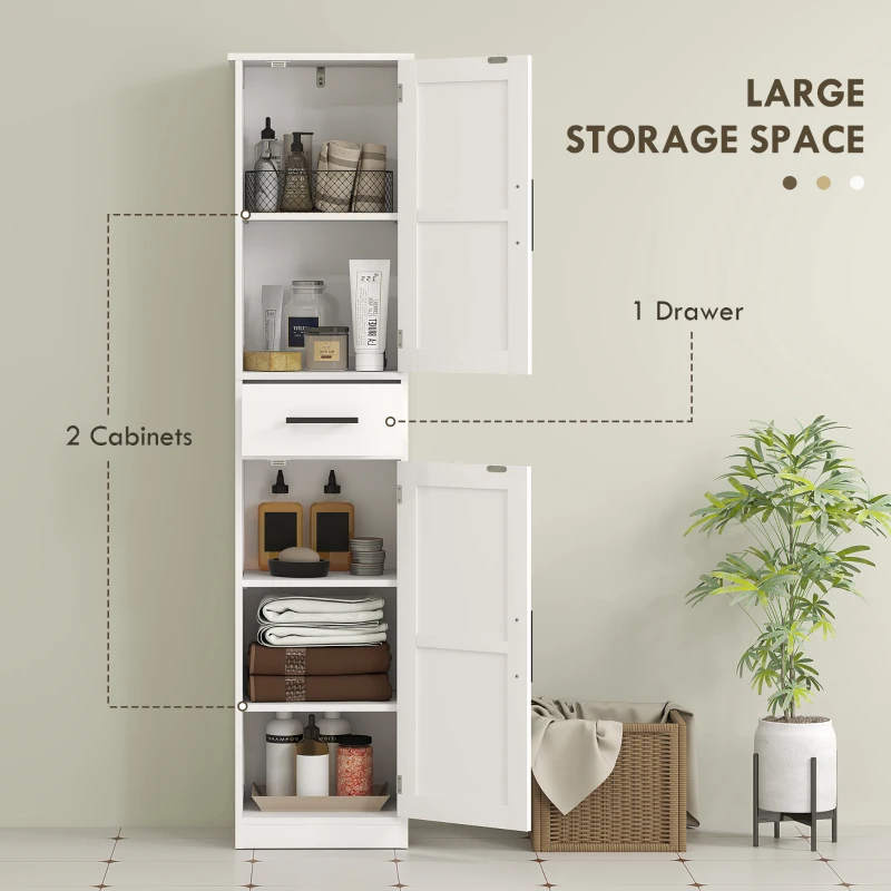 HOMCOM Farmhouse Linen Closet with Drawer, 67" Tall Bathroom Storage Cabinet with Barn Doors and Adjustable Shelves, White