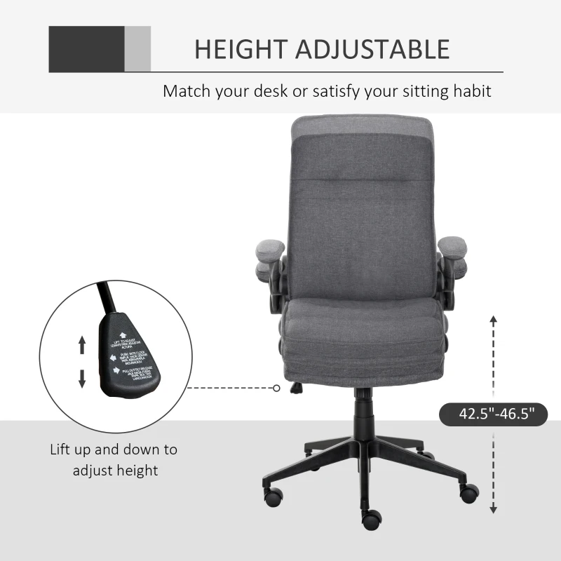 Vinsetto Ergonomic Office Chair Swivel High Back Computer Desk Chair with Adjustable Height Flip-Up Armrest, Comfy Thick Padded Cushions, Wheels, Grey