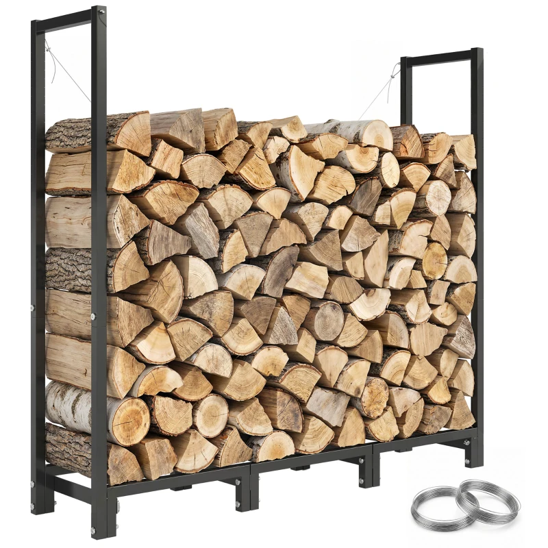 Outsunny 4 ft Firewood Rack with Customisable Width & Height, Cable Reinforcement, 616 lb Capacity Log Store Indoors, Black
