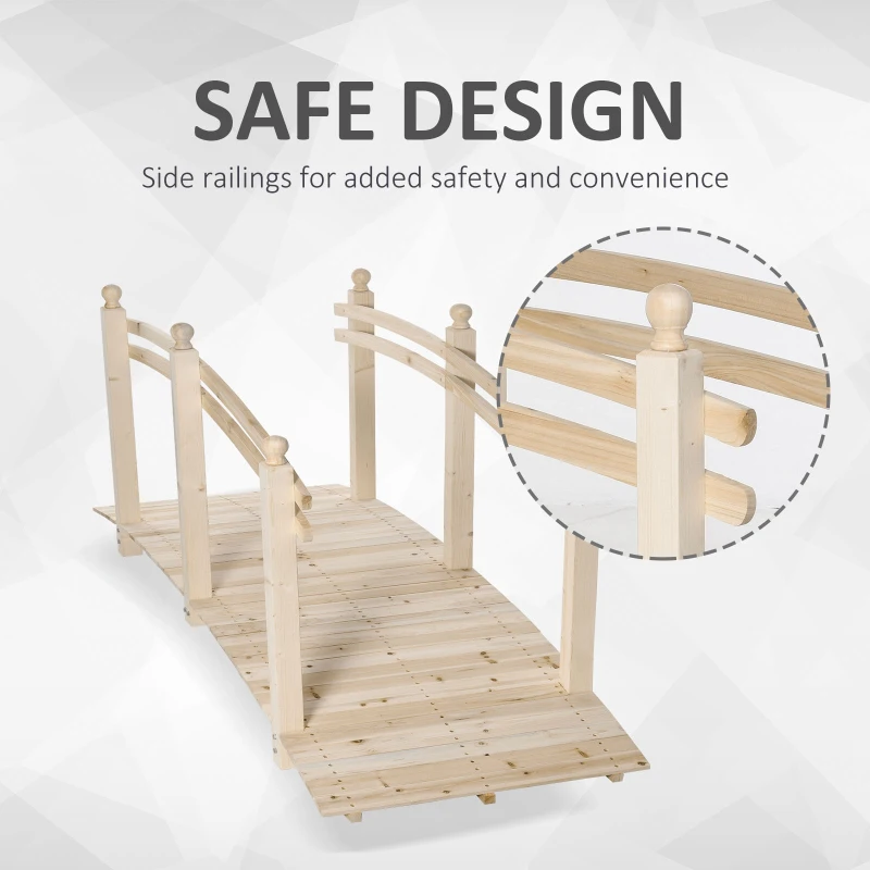 Outsunny Fir Wood Garden Bridge Arc Walkway with Side Railings for Backyards, Gardens, and Streams, Natural Wood, 89.75" x 29.5" x 43.25"
