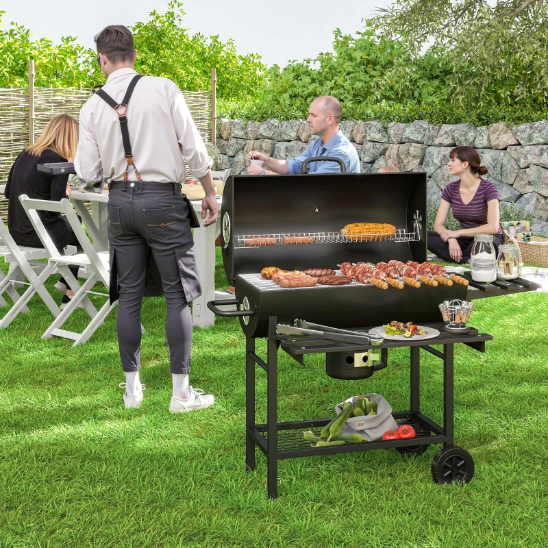 Outsunny 29" Charcoal BBQ Grill Barbecue Grill with Foldable Front Side Table, Spacious Cooking Area, Shelf, Black