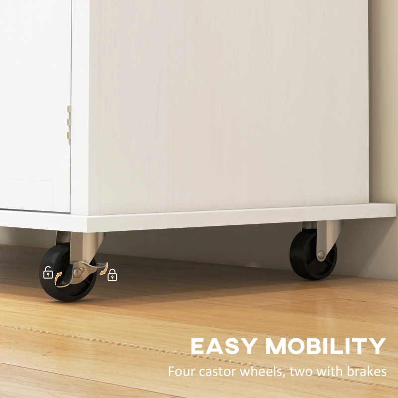 HOMCOM Modern Rolling Kitchen Island Cart with Spice Rack, Distressed White