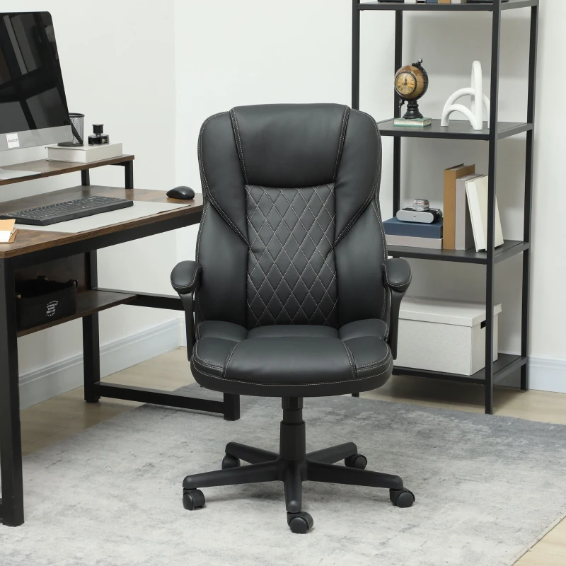 HOMCOM High Back Ergonomic Office Chair, PU Leather Executive Desk Chair with Adjustable Height and Swivel Wheels, Black