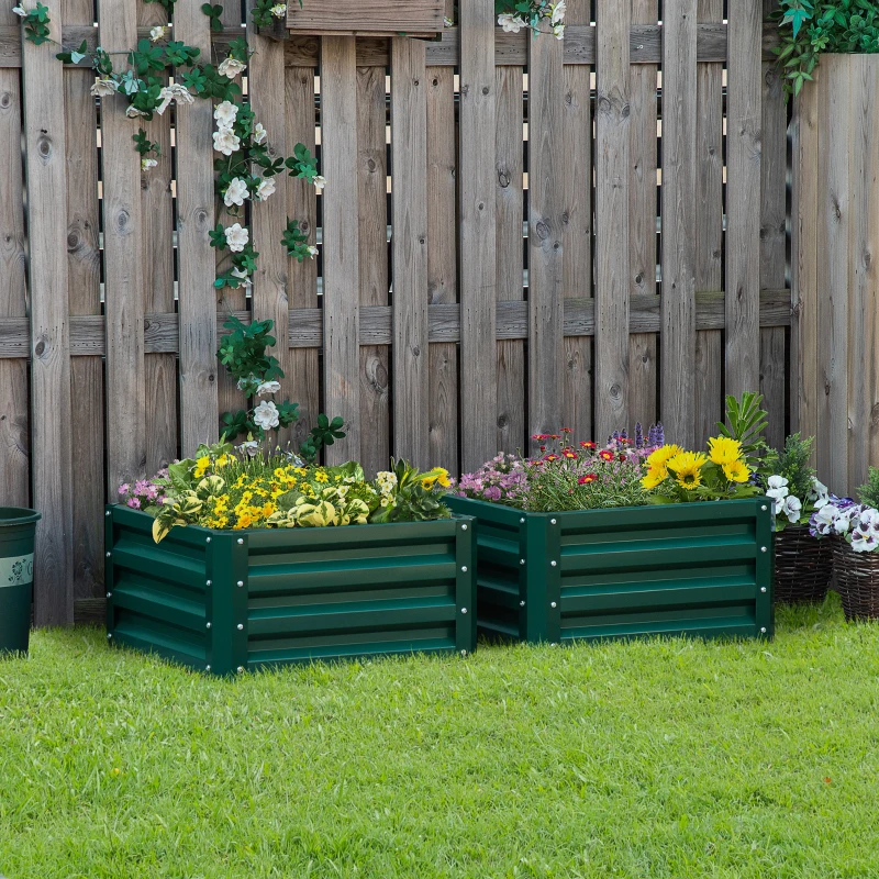 Outsunny 2' x 2' x 1' 2-Piece Raised Garden Bed Box with Steel Frame for Vegetables, Flowers, & Herbs, Green