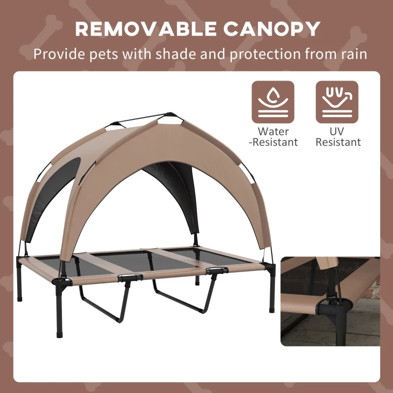 PawHut Raised Dog Bed Cooling Dog Cot w/ Canopy Washable Breathable Mesh, for Large Dogs, Coffee