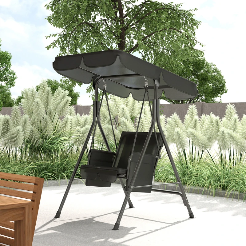 Outsunny 1-Seat Outdoor Porch Swing Patio Swing with Adjustable Canopy, Removable Seat and Back Cushion for Garden, Poolside