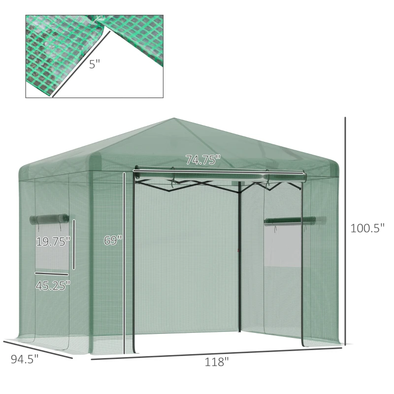 Outsunny 10' x 8' Portable Walk-in Greenhouse, Folding Pop-up, Outdoor Canopy Hot House, Roll-Up Zipper Door & 2 Ventilating Side Windows for Growing Flowers, Herbs, Vegetables, Saplings, Succulents