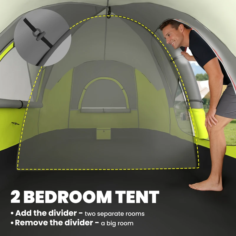Outsunny Camping Tent for 6 Man with 2000mm Waterproof Rainfly and Carry Bag for Fishing Hiking Festival, Green