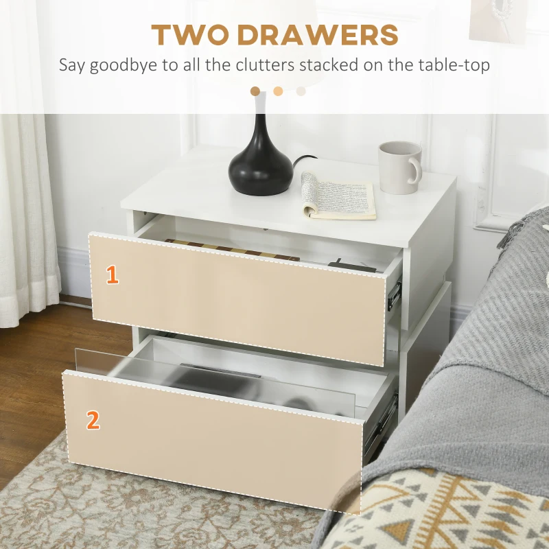 HOMCOM Modern Nightstand, Bedside Table with 2 Drawers, RGB LED Lights for Bedroom, White