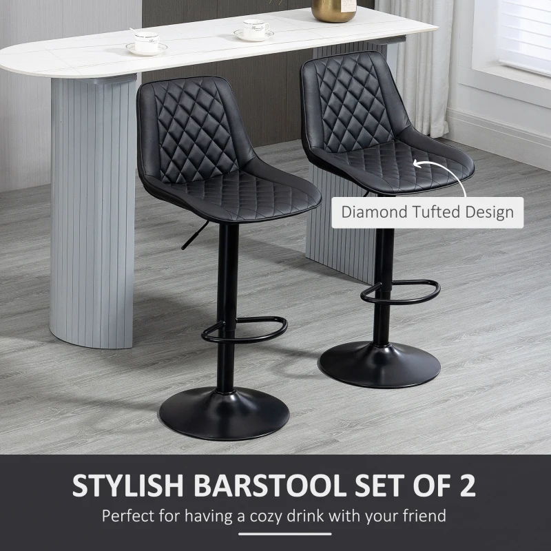 HOMCOM Bar Stools Set of 2, Swivel Counter Height Barstools with Back, Footrest, Adjustable Height, Black
