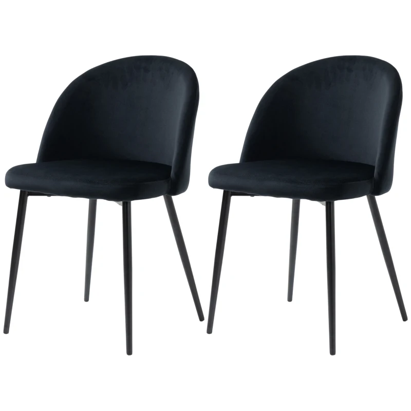 HOMCOM Set of 2 Mid-Back Dining Chair, Mid-Back Velvet-touch Upholstery Kitchen Chair for Living Room Dining Room, Black