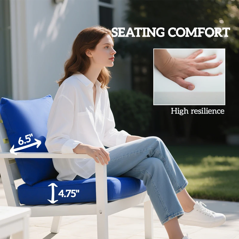 Outsunny Patio Chair Cushions Set of 4 with Seat & Backrest, Fade Resistant Seat Replacement Cushion Set, Navy Blue
