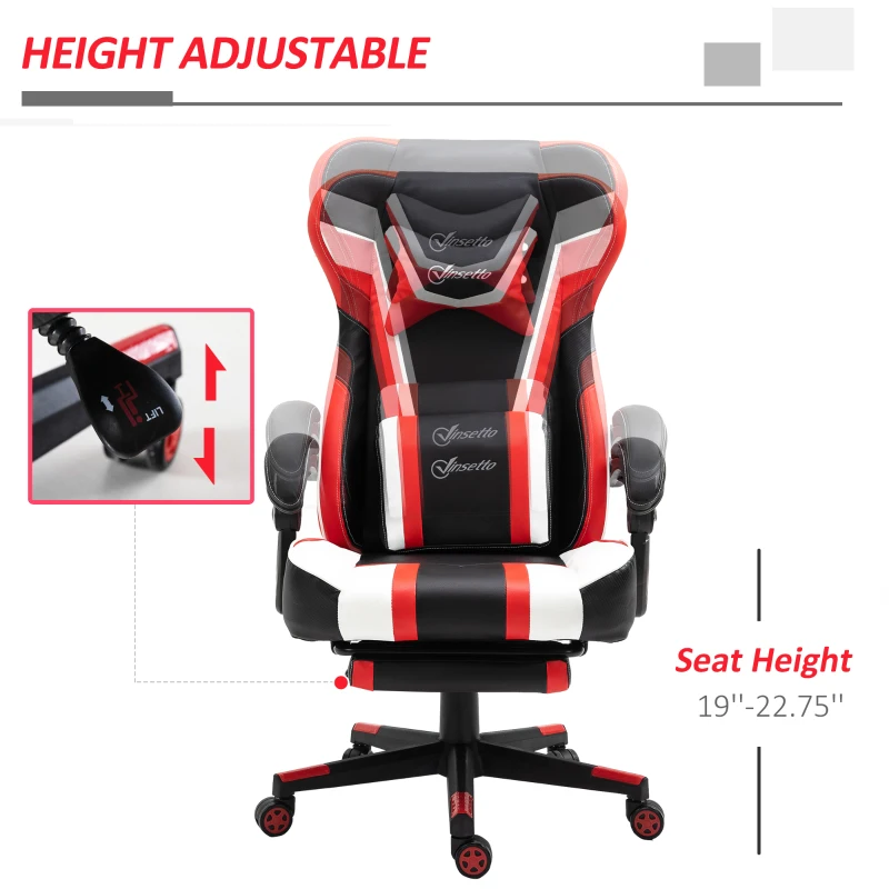 Vinsetto High Back Gaming Chair, Racing Style Ergonomic Computer Desk Chair with Adjustable Height, Retractable Footrest, Headrest and Lumbar Support, Red