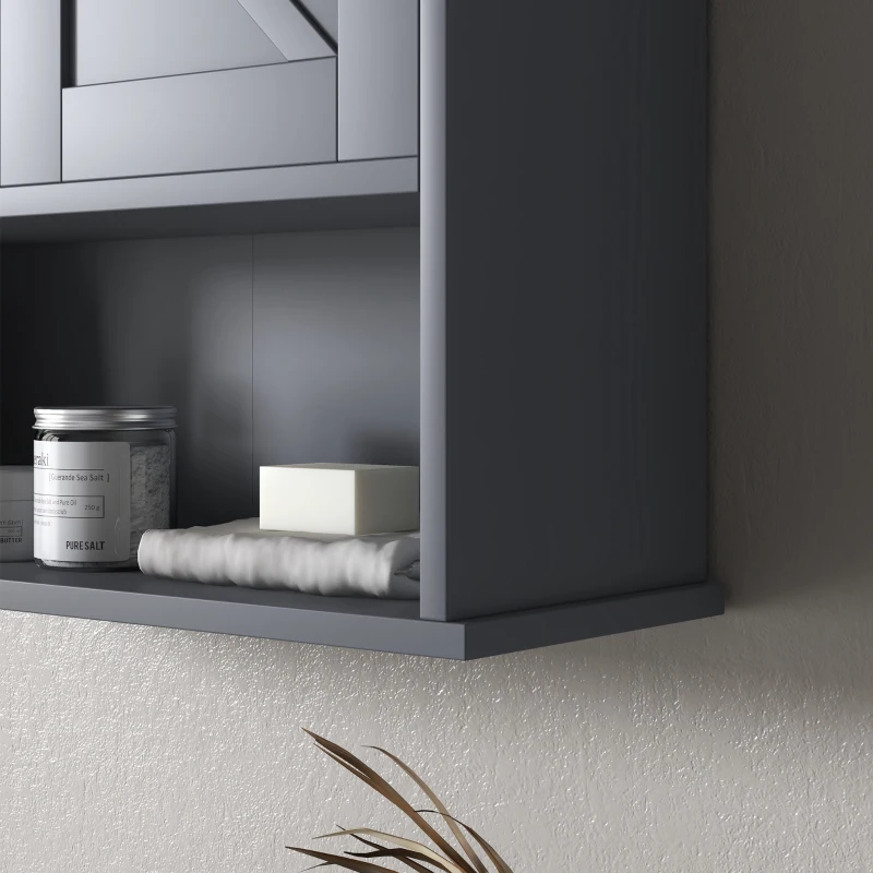 kleankin Farmhouse Bathroom Medicine Cabinet, Wall Cabinet with Barn Doors and Adjustable Shelf for Laundry Room, Gray
