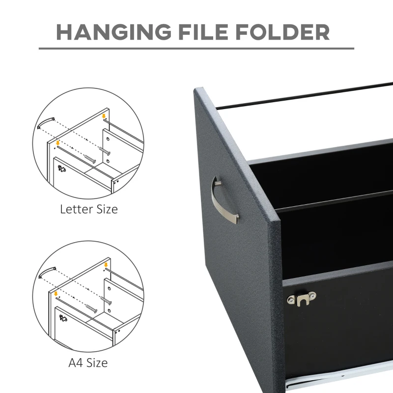 HOMCOM 2 Drawer Filing Cabinet with Lock, Vertical File Cabinet with Wheels, Mobile Office Cabinet for Letter, A4 Size Files, Black