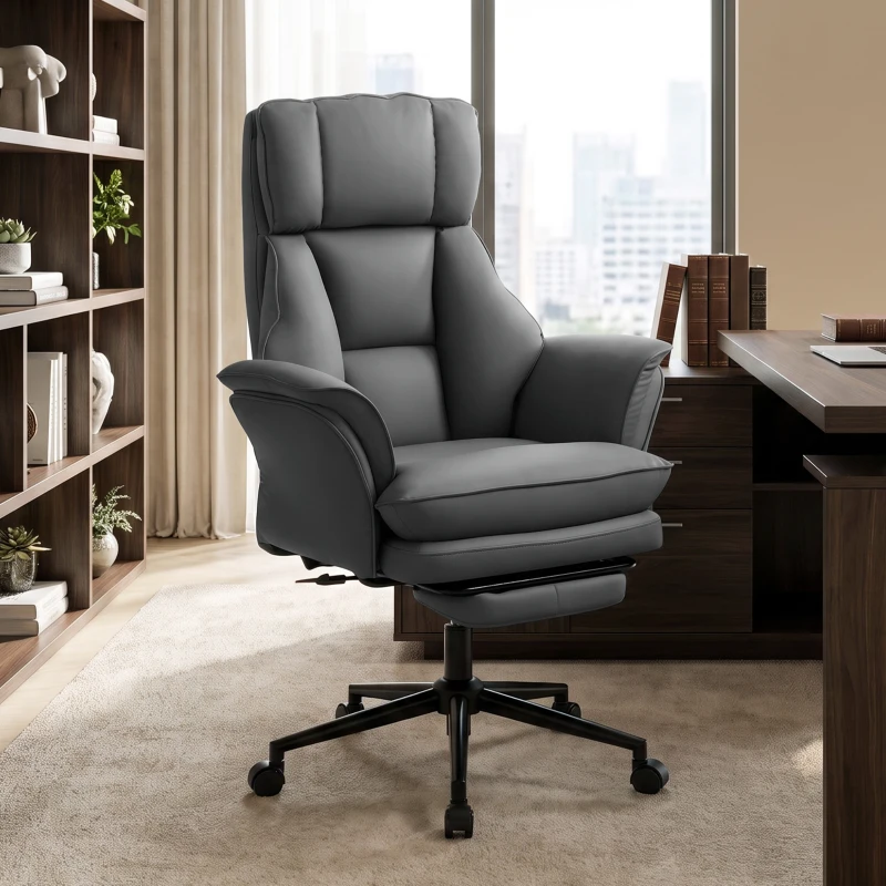 HOMCOM Cross Legged Office Chair w/ Footrest, 396 lbs Reclining Computer Desk Chair w/ High Back, Flip-up Armrests, Dark Gray