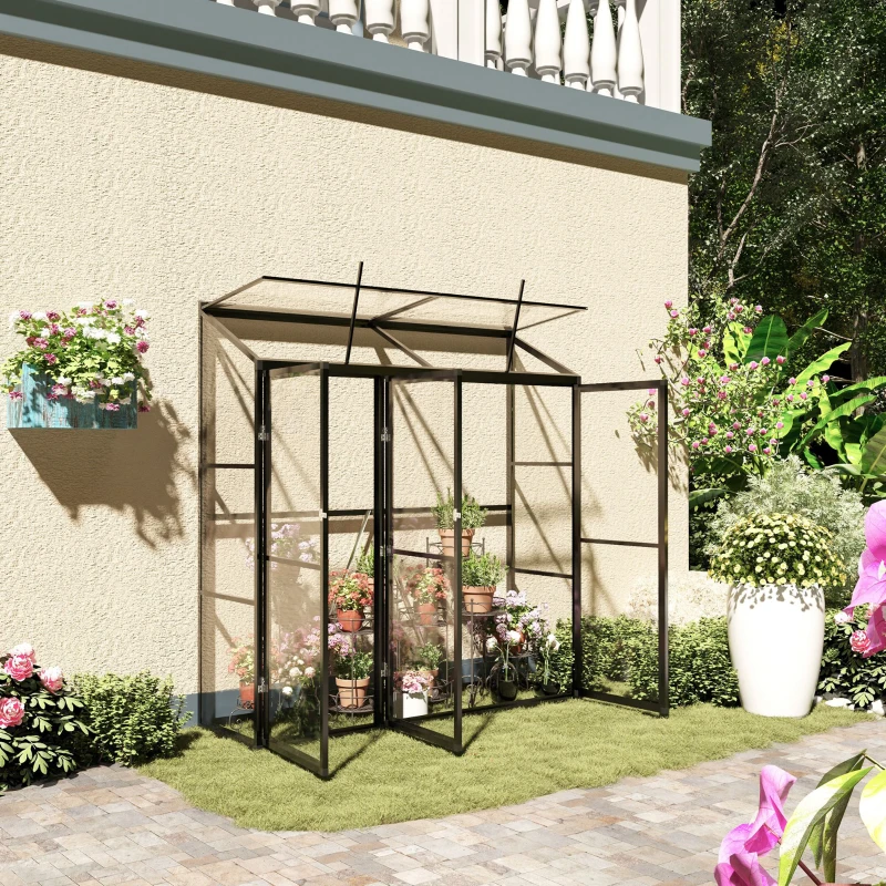Outsunny 6' x 2' Aluminum Greenhouse, Polystyrene Walk-in Garden Greenhouse with 2 Adjustable Roof Vents and 3 Doors, Clear
