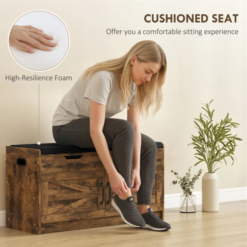 HOMCOM Shoe Storage Bench, Entryway Bench with 2-Tier Cabinet, Flip-Top Storage, Padded Cushion for Hallway, Rustic Brown