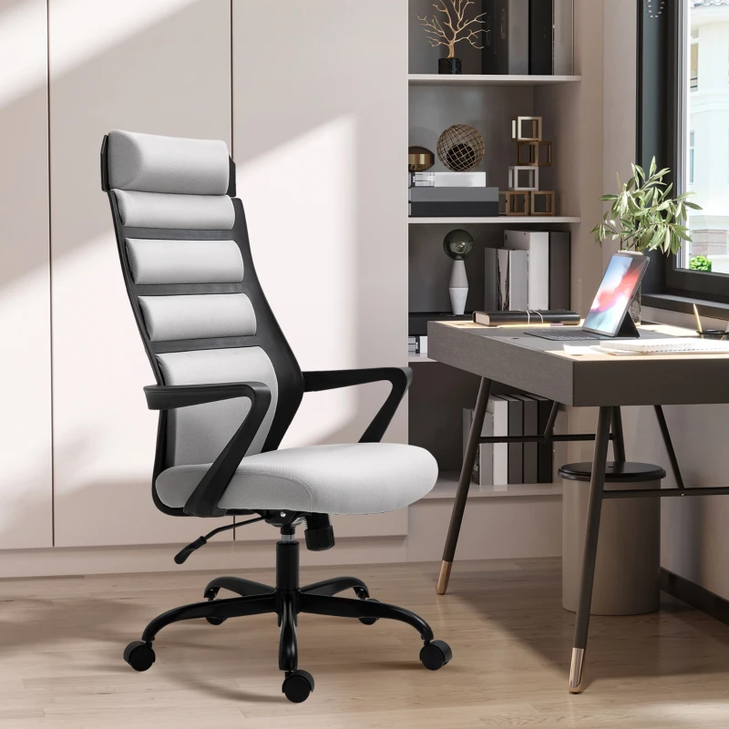 Vinsetto High Back Ergonomic Home Office Desk Chair with Spandex Fabric, Computer Task Chair with Ladder Back, Thick Padding and 360 Swivel Wheels, Grey