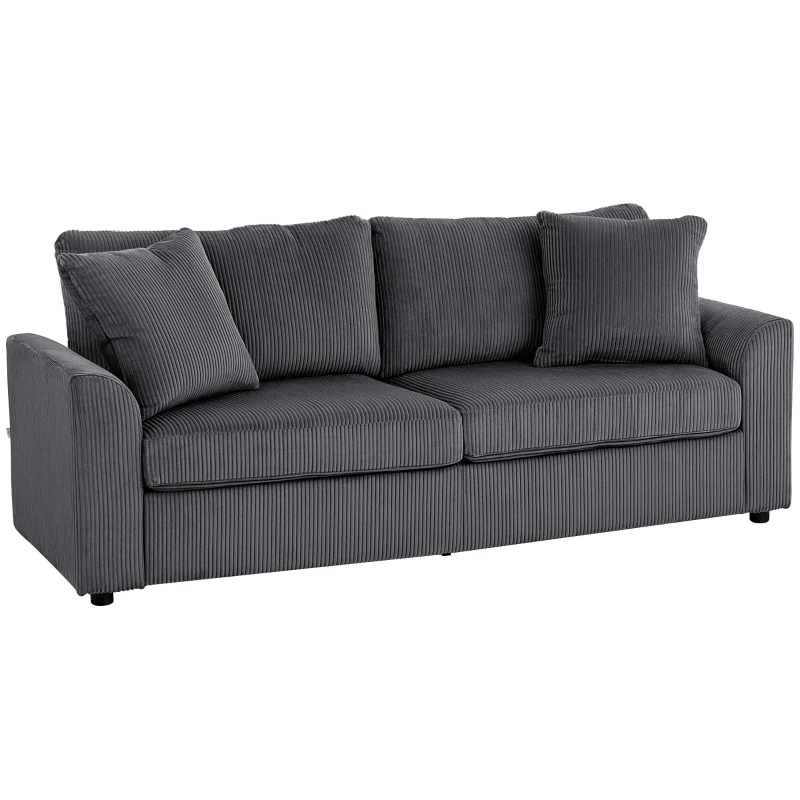 HOMCOM 3 Seater Sofa, 83.5" Modern Upholstered Couch with Pocket Spring and 2 Scatter Cushions for Living Room, Dark Grey