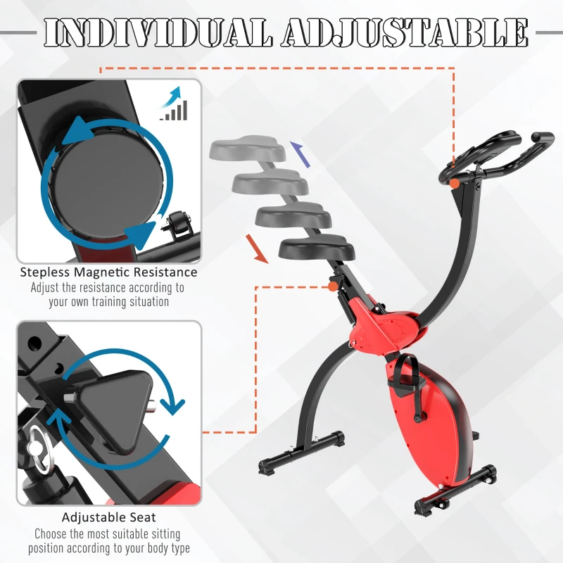 Soozier Foldable Upright Training X-Bike With Magnetic Resistance, Exercise Cycling Bicycle for Cardio, Aerobic Exercise, Red