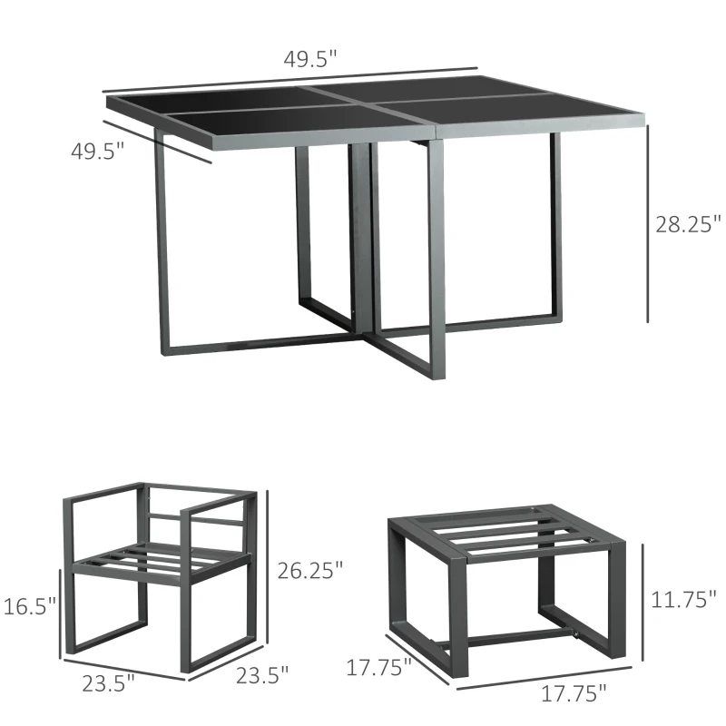 Outsunny 9 Piece Outdoor Patio Dining Set Furniture Set with 4 Chairs, 4 Ottomans, & Glass Table with Cushions & Aluminum Frame