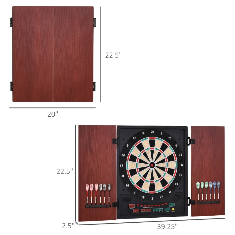 Soozier Electronic Dartboard Cabinet Set with 27 Main Games, 202 Variations, 12 Darts for Multi-Game Option Ready-to-Play, Dark Brown