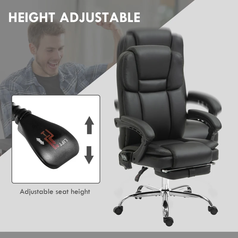 Vinsetto Massage Office Chair, Reclining Executive Office Chair with 6-Point Vibration, Footrest and High Back, Black
