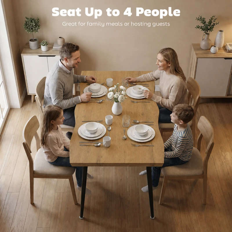 HOMCOM Dining Table Modern Nordic Kitchen Table Seats 4 People Thick Curved Tabletop Oak Grain Black 43.3" x 27.6" x 29.5"