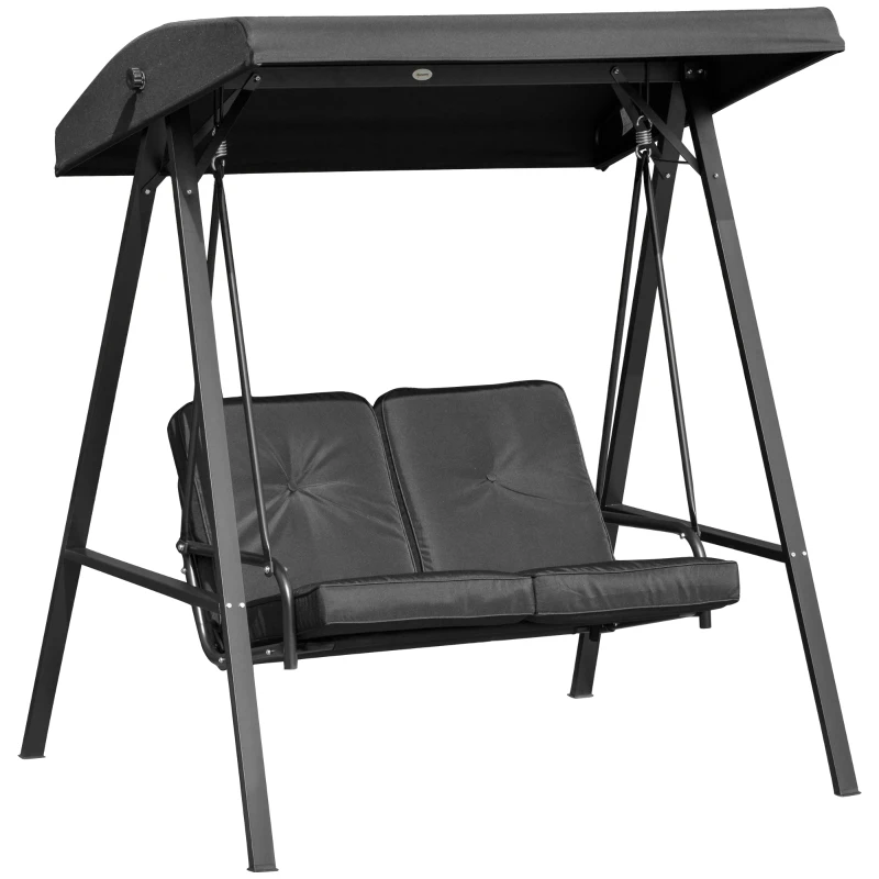 Outsunny 2 Seater Covered Outdoor Swing Chair Porch Swing Bench Lounger Hammock with Removable Cushion Tilt Canopy, Black
