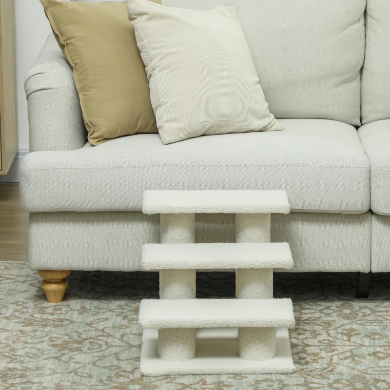 PawHut 18" 3 Tier Pet Stairs Dog Cat Step Scratch Post Furniture, Beige
