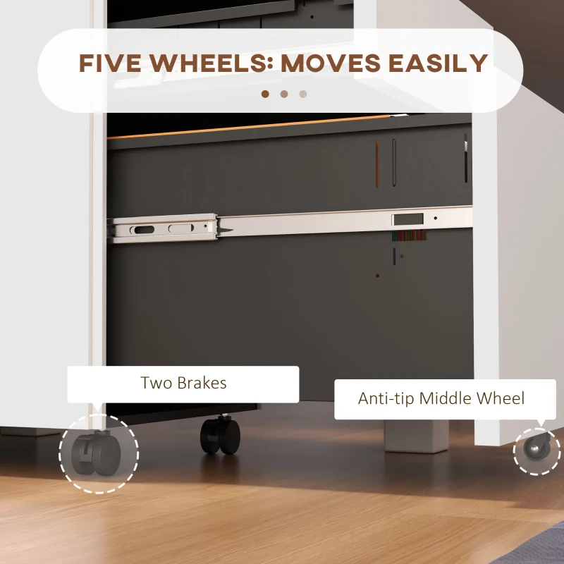 Vinsetto Vertical Steel Filing Cabinet on Wheels, 3-Drawer Lockable File Cabinet with Adjustable Hanging Bar for A4, Legal and Letter Size, for Home Office, White