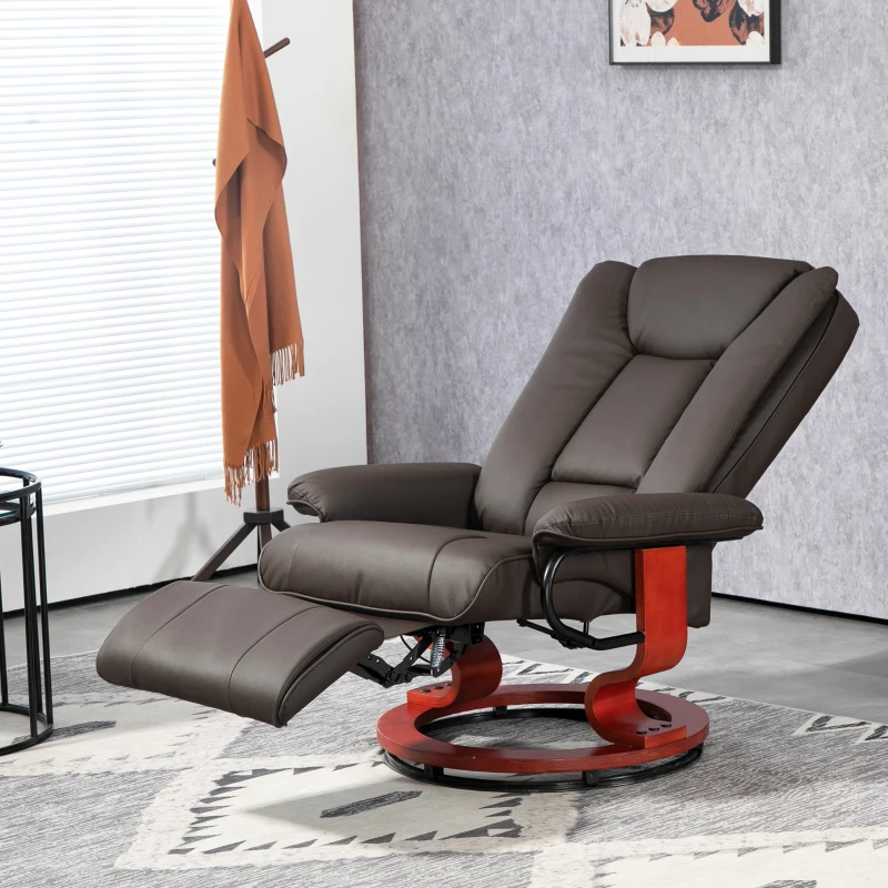 HOMCOM Modern RV Recliner Chair, PU Leather Swivel Recliner Armchair with Footrest for Living Room, Brown