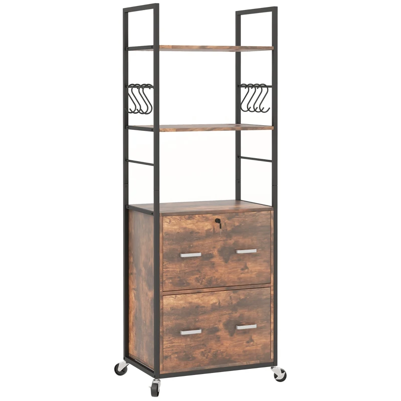 Vinsetto Mobile Filing Cabinet 2 Drawer File Cabinet with Key Adjustable Hanging Bar for Letter A4 and Legal Size Rustic Brown