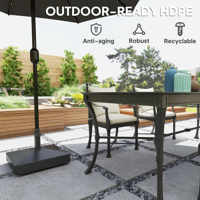 Outsunny Plastic Square Patio Umbrella Base with Wheels Handle, Heavy Duty Outdoor Umbrella Stand Base, Filled Up to 73lb with Stand or 57lb with Water for Garden, Poolside, Black