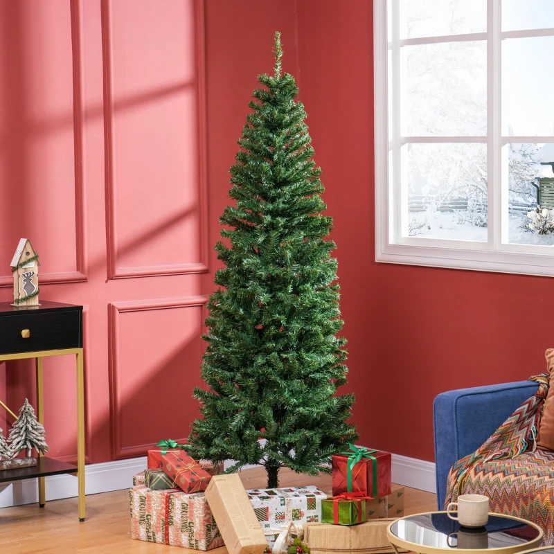 HOMCOM 6 FT Artificial Christmas Tree Pencil Xmas Tree with Stand, 618 Tips, Holiday Home Indoor Decoration for Party, Green