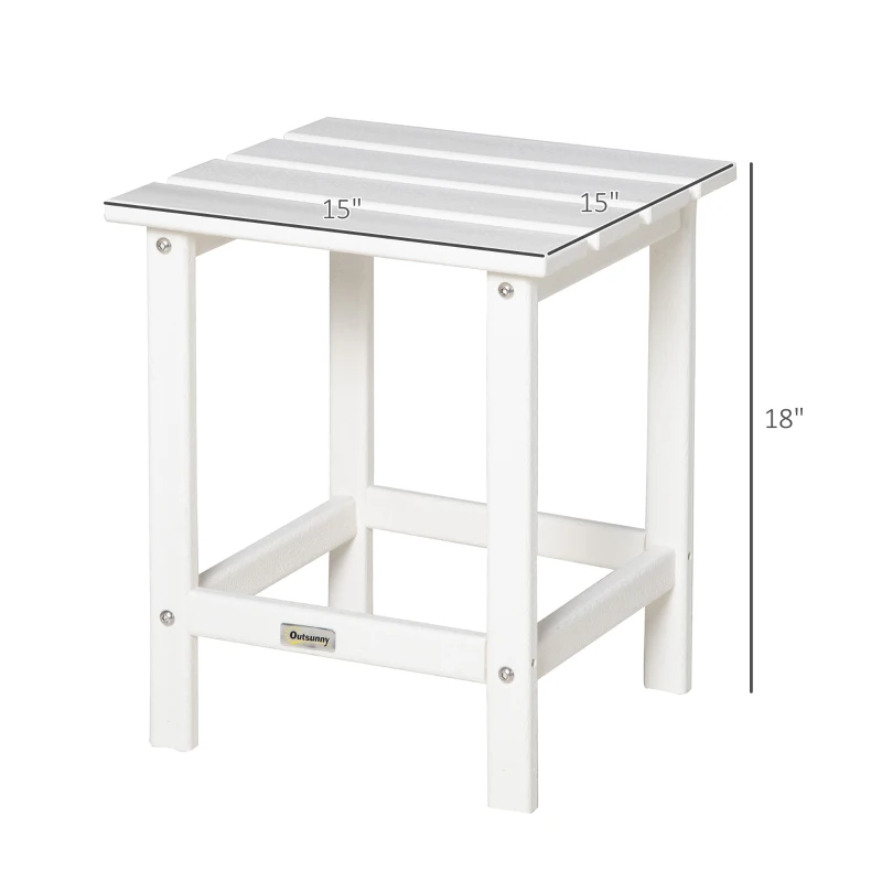 Outsunny Patio Side Table, 15" Square Outdoor End Table, HDPE Plastic Tea Table for Adirondack Chair, Backyard or Lawn, White