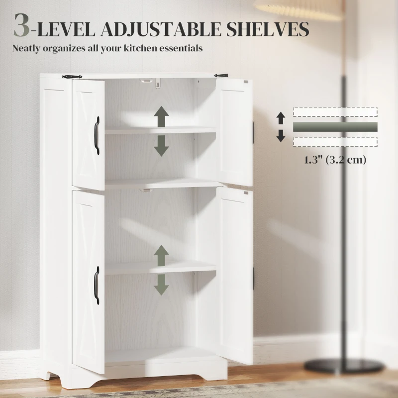 HOMCOM Farmhouse Kitchen Pantry, Freestanding Kitchen Pantry Storage Cabinet with Barn Doors and Adjustable Shelves, White