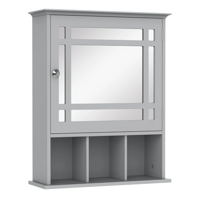kleankin Bathroom Cabinet Wall Mount with Mirror Door 3 Shelf Organizer for Bathroom, Kitchen, Bedroom, Grey
