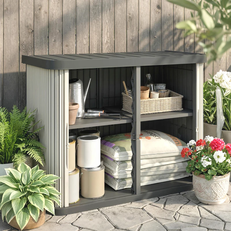 Outsunny 127 Gallon Outdoor Storage Cabinet, UV Resistant Garden Storage Container for Patio, Porch, Poolside, Grey