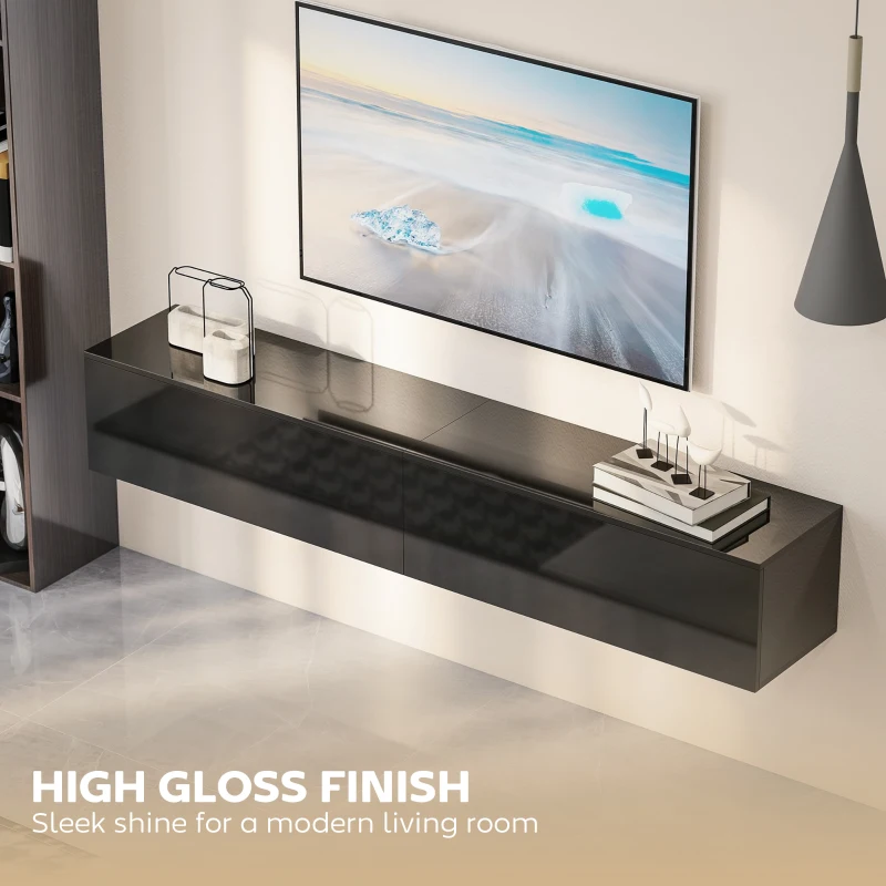 HOMCOM Floating TV Stand for TVs up to 75 Inch, 70.9" TV Cabinet, Entertainment Center with 2 Flip Doors, High Gloss Black
