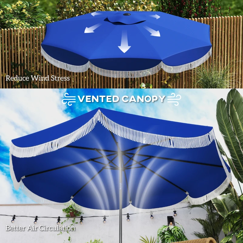 Outsunny 9FT Patio Umbrella Parasol, UPF 30+ Outdoor Market Umbrella with Crank, 8 Ribs, Push Button Tilt, Blue